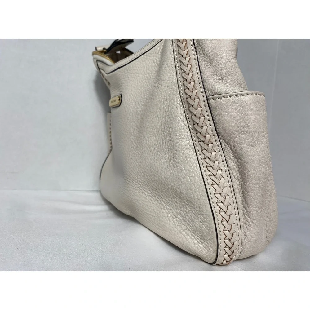 Michael Kors Hobo Bag Womens Small Cream‎ Pebbled Leather Braided Shoulder Bag